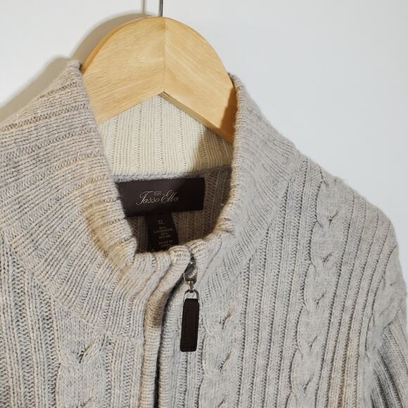 Tasso Elba light grey Lambswool zipper ribbed sweater jacket Size XL - Picture 8 of 9